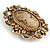Vintage Inspired Citrine Crystal Oval Beige Acrylic Cameo In Aged Gold Tone Metal - 45mm L - view 4