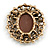 Vintage Inspired Topaz Crystal Beige Cameo Brooch In Aged Gold Metal - 50mm Tall - view 5