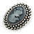 Vintage Inspired Clear Crystal Dark Grey Cameo Brooch In Aged Silver Tone - 45mm Tall - view 2