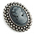 Vintage Inspired Clear Crystal Dark Grey Cameo Brooch In Aged Silver Tone - 45mm Tall - view 3