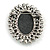 Vintage Inspired Clear Crystal Dark Grey Cameo Brooch In Aged Silver Tone - 45mm Tall - view 4