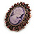 Vintage Inspired Filigree Oval Lilac Cameo Crystal Brooch in Bronze Tone - 40mm Tall - view 3