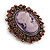 Vintage Inspired Filigree Oval Lilac Cameo Crystal Brooch in Bronze Tone - 40mm Tall - view 4