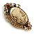 Vintage Inspired Amber/ Citrine Crystal Oval Beige Acrylic Cameo In Aged Gold Tone Metal - 65mm L - view 4