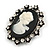 Vintage Inspired Clear Crystal Oval Black/ White Acrylic Cameo In Aged Silver Tone Metal - 55mm L - view 3