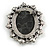 Vintage Inspired Clear Crystal Oval Black/ White Acrylic Cameo In Aged Silver Tone Metal - 55mm L - view 5