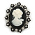 Vintage Inspired Clear Crystal Oval Black/ White Acrylic Cameo In Aged Silver Tone Metal - 55mm L