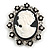 Vintage Inspired Clear Crystal Oval Black/ White Acrylic Cameo In Aged Silver Tone Metal - 55mm L