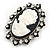 Vintage Inspired Clear Crystal Oval Black/ White Acrylic Cameo In Aged Silver Tone Metal - 55mm L - view 3