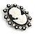 Vintage Inspired Clear Crystal Oval Black/ White Acrylic Cameo In Aged Silver Tone Metal - 55mm L - view 4