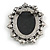 Vintage Inspired Clear Crystal Oval Black/ White Acrylic Cameo In Aged Silver Tone Metal - 55mm L - view 5