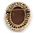 Vintage Inspired Citrine Crystal Beige Cameo Brooch In Antique Gold Tone - 45mm L - view 5