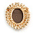 Vintage Inspired Clear Crystal Oval Beige Acrylic Cameo In Gold Tone Metal - 45mm L - view 5