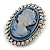 Vintage Inspired Clear Crystal Blue Cameo Brooch In Antique Silver Tone - 50mm L - view 3