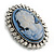 Vintage Inspired Clear Crystal Blue Cameo Brooch In Antique Silver Tone - 50mm L - view 4