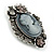 Vintage Inspired Grey/ Hematite Diamante Cameo Brooch in Aged Silver Tone  - 55mm Long - view 4
