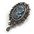 Vintage Inspired Filigree Grey Crystal Cameo Brooch In Antique Silver Tone - 55mm L - view 4