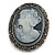 Vintage Inspired Filigree Grey Cameo Brooch In Antique Silver Tone - 45mm L - view 3