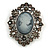 Vintage Inspired Filigree Grey Crystal Cameo Brooch In Antique Silver Tone - 50mm L