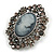 Vintage Inspired Filigree Grey Crystal Cameo Brooch In Antique Silver Tone - 50mm L - view 3