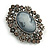 Vintage Inspired Filigree Grey Crystal Cameo Brooch In Antique Silver Tone - 50mm L - view 4