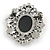 Vintage Inspired Filigree Grey Crystal Cameo Brooch In Antique Silver Tone - 50mm L - view 5