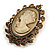 Vintage Inspired Amber/ Citrine Crystal Oval Beige Acrylic Cameo In Aged Gold Tone Metal - 60mm L - view 3