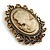 Vintage Inspired Amber/ Citrine Crystal Oval Beige Acrylic Cameo In Aged Gold Tone Metal - 60mm L - view 4