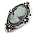 Vintage Inspired Clear Diamante Grey Cameo Brooch in Aged Silver Tone - 65mm Long - view 3