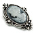Vintage Inspired Clear Diamante Grey Cameo Brooch in Aged Silver Tone - 65mm Long - view 4