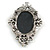 Vintage Inspired Clear Diamante Grey Cameo Brooch in Aged Silver Tone - 65mm Long - view 5