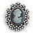 Vintage Inspired Faux Pearl Grey Cameo Brooch In Aged Silver Tone - 50mm L