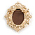Vintage Inspired Clear Crystal Oval Beige Acrylic Cameo In Gold Tone Metal - 60mm L - view 5
