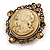 Vintage Inspired Topaz Crystal Round Beige Cameo Brooch In Aged Gold Metal - 50mm Tall - view 2