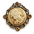 Vintage Inspired Topaz Crystal Round Beige Cameo Brooch In Aged Gold Metal - 50mm Tall - view 3