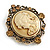 Vintage Inspired Topaz Crystal Round Beige Cameo Brooch In Aged Gold Metal - 50mm Tall - view 4