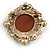 Vintage Inspired Topaz Crystal Round Beige Cameo Brooch In Aged Gold Metal - 50mm Tall - view 5