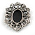 Vintage Inspired Grey/ Hematite Diamante Cameo Brooch in Aged Silver Tone - 55mm Long - view 5