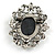 Vintage Inspired Hematite Diamante Blue Cameo Brooch in Aged Silver Tone - 55mm Long - view 5