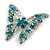 Dazzling Teal Green Coloured Crystal Butterfly Brooch in Silver Tone - 60mm Wide - view 2