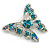 Dazzling Teal Green Coloured Crystal Butterfly Brooch in Silver Tone - 60mm Wide - view 4