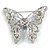 Dazzling Teal Green Coloured Crystal Butterfly Brooch in Silver Tone - 60mm Wide - view 5