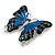 Large Black/ Blue Enamel, Crystal Butterfly Brooch In Rhodium Plating - 50mm Across - view 3