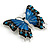 Large Black/ Blue Enamel, Crystal Butterfly Brooch In Rhodium Plating - 50mm Across - view 4
