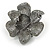 Clear Crystal Faux Pearl Flower Brooch in Gun Metal Finish - 40mm D - view 4