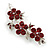Ruby Red Crystal Triple Flower Brooch In Silver Tone - 60mm Across