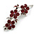 Ruby Red Crystal Triple Flower Brooch In Silver Tone - 60mm Across - view 5