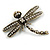 Vintage Clear Crystal Dragonfly With Simulated Pearl Brooch In Aged Gold Metal - 6cm Across - view 3