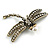 Vintage Clear Crystal Dragonfly With Simulated Pearl Brooch In Aged Gold Metal - 6cm Across - view 5