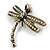 Vintage Clear Crystal Dragonfly With Simulated Pearl Brooch In Aged Gold Metal - 6cm Across - view 7